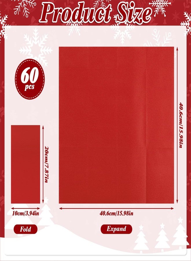 NatNarr 60 Pcs Red Linen-Feel Paper Napkins with Built-in Flatware Pocket, Valentine's Day Pocket Linen Napkin Prefolded Cloth Like Paper Napkin Bulk for Anniversay Silverware Birthday Bathroom Wedding Party - Image 2